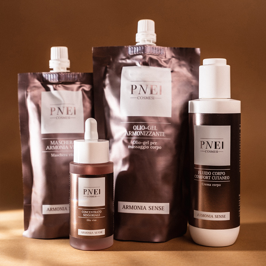 Linea Armonia Sense PNEI: Maschera Armonia Viso, Concentrato Sensoriale, Olio-Gel Armonizzante e Fluido Corpo Comfort Cutaneo